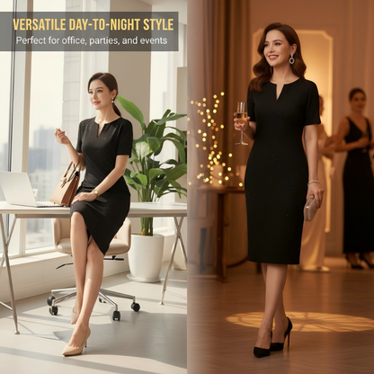 Classic Black Sparkly V-Neck Short Sleeve Dress