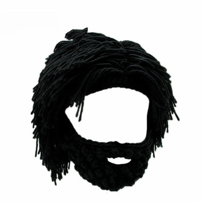 📢📢60 %  RABATT !! ⏰Punk-Style-Hut mit angebrachter einfacher Perücke und gestrickter Bart