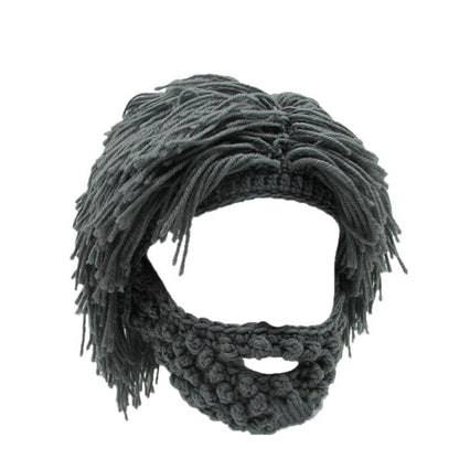 📢📢60 %  RABATT !! ⏰Punk-Style-Hut mit angebrachter einfacher Perücke und gestrickter Bart