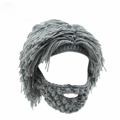 📢📢60 %  RABATT !! ⏰Punk-Style-Hut mit angebrachter einfacher Perücke und gestrickter Bart