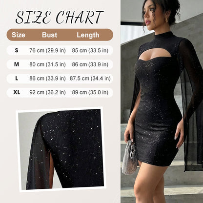 🧡 ✨Ausgeschnittenes, geripptes Kleid für Damen mit Chiffon-Cape