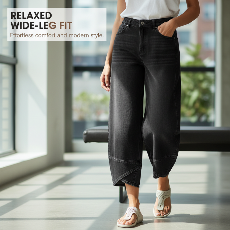 💥2026 HEISSER VERKAUF💥 Lässige Damen-Jeans mit weitem Bein und verkürztem Bein
