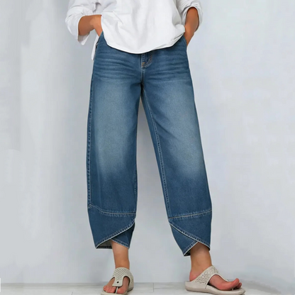 💥2026 HEISSER VERKAUF💥 Lässige Damen-Jeans mit weitem Bein und verkürztem Bein