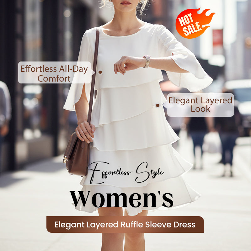Elegantes Damenkleid mit Rüschenärmeln und mehreren Lagen