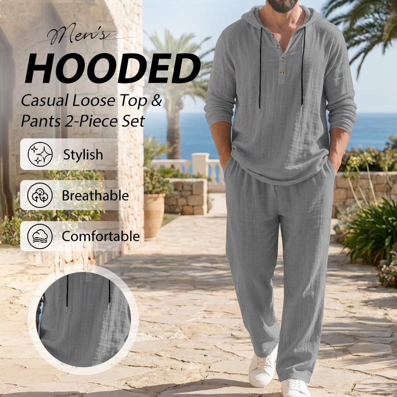 📢📢62 % Rabatt!! ⏰Herren Kapuze Casual Loose Top & Hose 2-teiliges Set