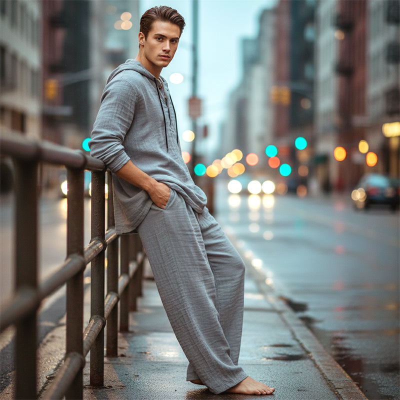 📢📢62 % Rabatt!! ⏰Herren Kapuze Casual Loose Top & Hose 2-teiliges Set