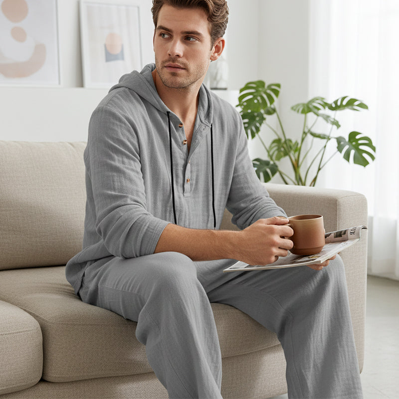 📢📢62 % Rabatt!! ⏰Herren Kapuze Casual Loose Top & Hose 2-teiliges Set