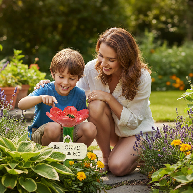 Abreuvoir en forme de fleur avec piquet de jardin pour abeilles