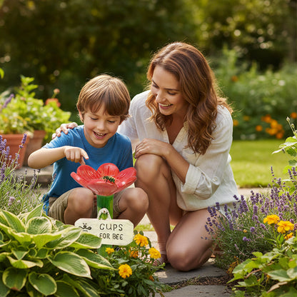 Abreuvoir en forme de fleur avec piquet de jardin pour abeilles