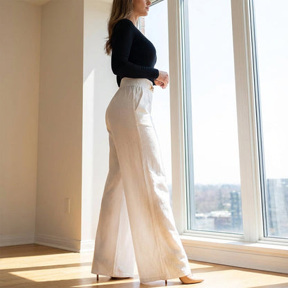 Damen-Hose – Hoher Bund, Weites Bein, Mit Gürtelakzent & Vielseitiger Look ✨