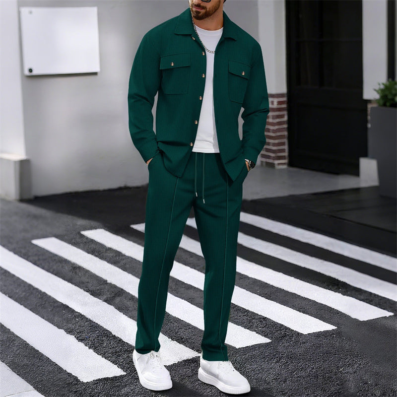 🔥Solange der Vorrat reicht 50 % Rabatt!🎉Herren-Set aus Waffel-Button-Down-Jacke und Hose