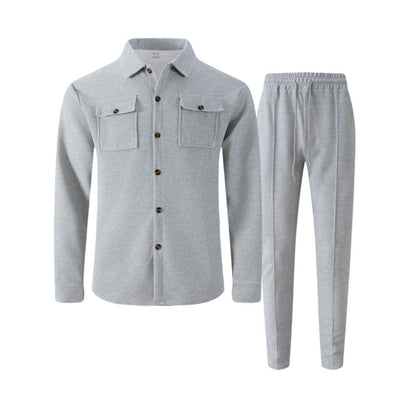 🔥Solange der Vorrat reicht 50 % Rabatt!🎉Herren-Set aus Waffel-Button-Down-Jacke und Hose