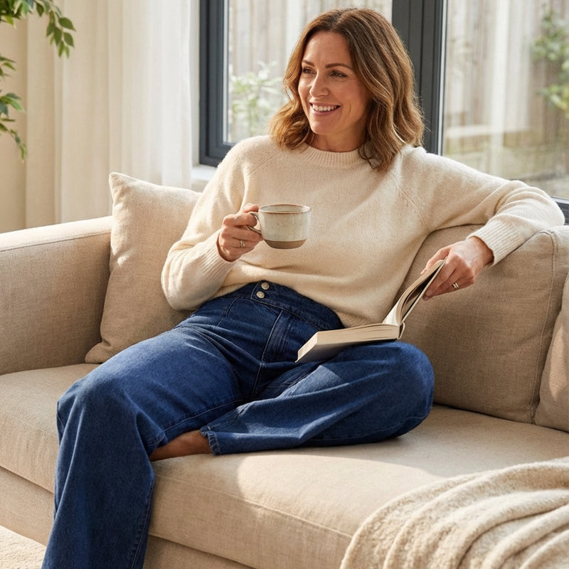 Damenjeans mit hoher Taille und weitem Bein