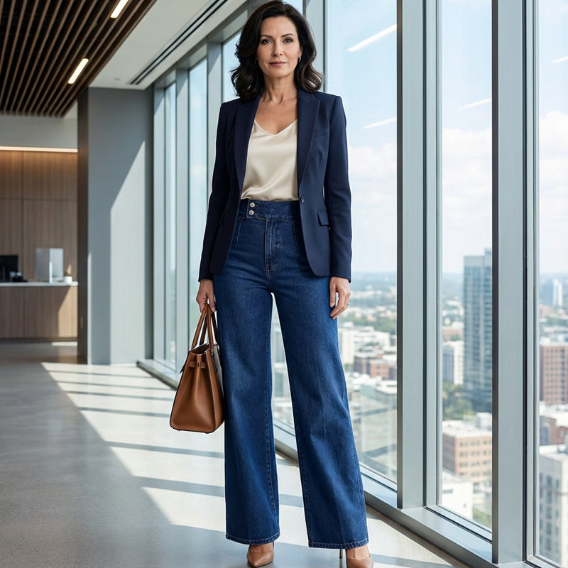 Damenjeans mit hoher Taille und weitem Bein