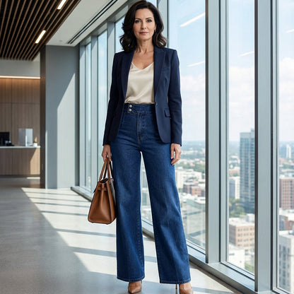 Damenjeans mit hoher Taille und weitem Bein