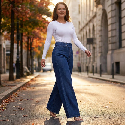 Damenjeans mit hoher Taille und weitem Bein