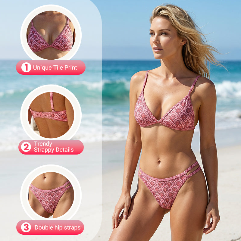 🔥Solange der Vorrat reicht 50 % Rabatt!🎉Boho-Fliesenmuster, rückenfreier Bikini