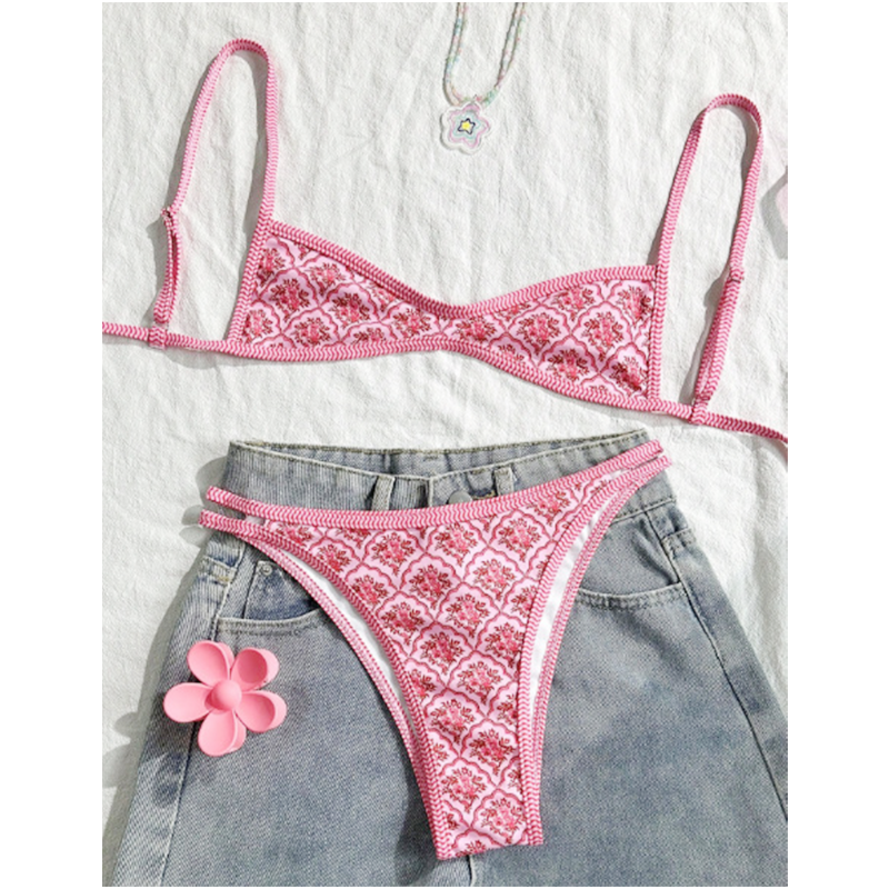 🔥Solange der Vorrat reicht 50 % Rabatt!🎉Boho-Fliesenmuster, rückenfreier Bikini