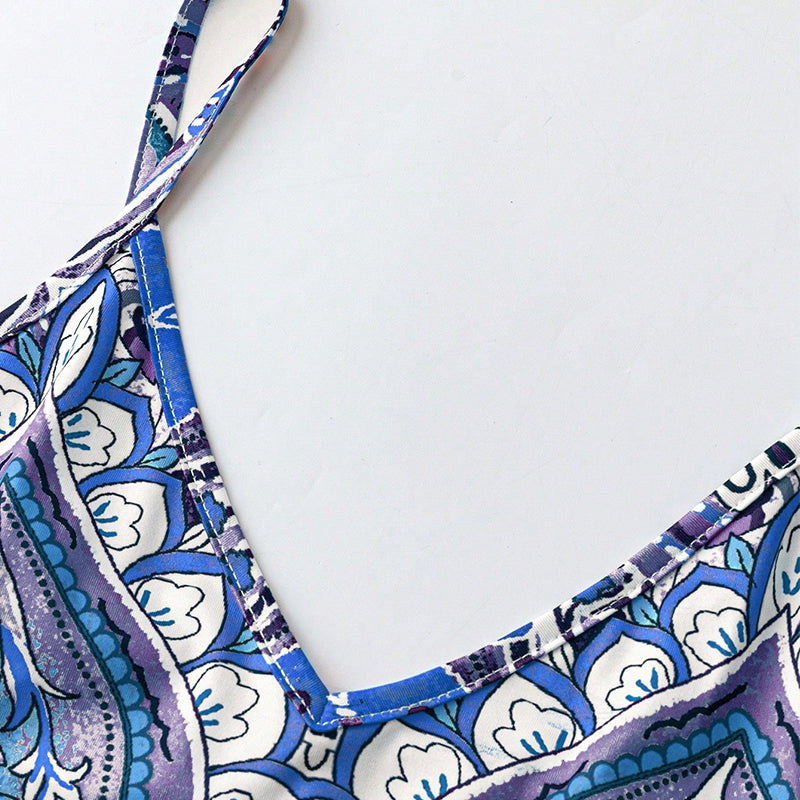 ⌛🔥Limited Edition 2026🎁 Retro-Print V-Ausschnitt Trägerloses Maxikleid für Damen