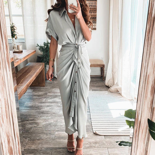 💃Sommerschlussverkauf 49% Rabatt🔥Hemdkleid mit Knöpfen aus Satin für Damen