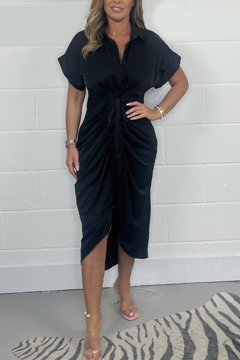 💃Sommerschlussverkauf 49% Rabatt🔥Hemdkleid mit Knöpfen aus Satin für Damen