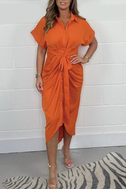 💃Sommerschlussverkauf 49% Rabatt🔥Hemdkleid mit Knöpfen aus Satin für Damen