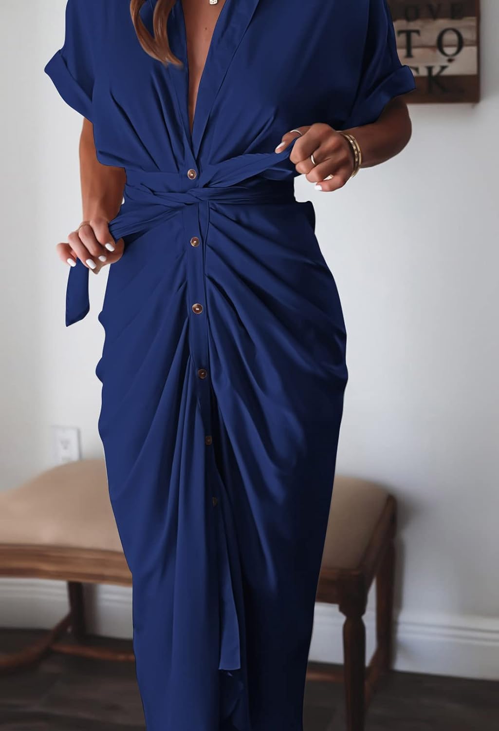 💃Sommerschlussverkauf 49% Rabatt🔥Hemdkleid mit Knöpfen aus Satin für Damen