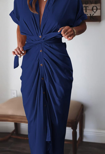 💃Sommerschlussverkauf 49% Rabatt🔥Hemdkleid mit Knöpfen aus Satin für Damen