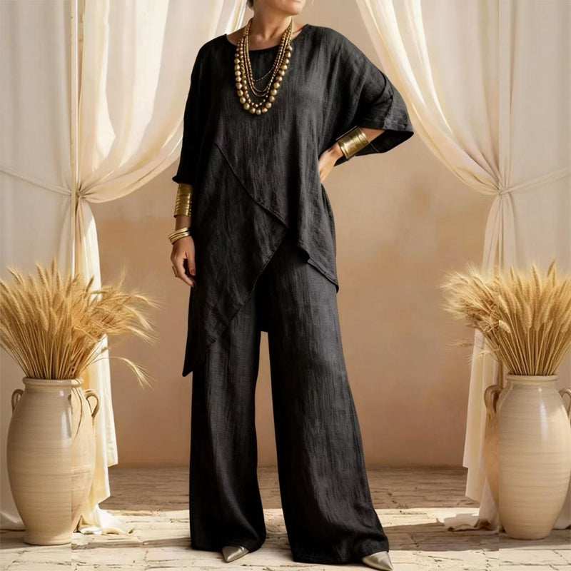 🔥Solange der Vorrat reicht 50% Rabatt!🎉Zweiteiliges Damen-Outfit mit lockerer Passform und asymmetrischem Oberteil