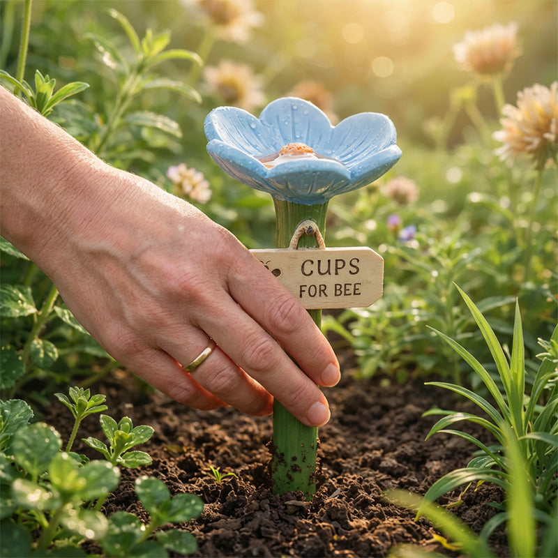 Abreuvoir en forme de fleur avec piquet de jardin pour abeilles