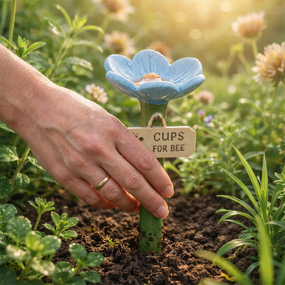 Abreuvoir en forme de fleur avec piquet de jardin pour abeilles
