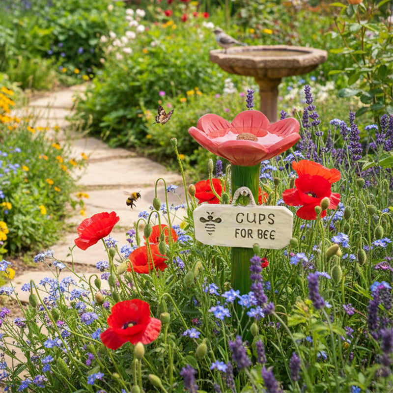 Abreuvoir en forme de fleur avec piquet de jardin pour abeilles