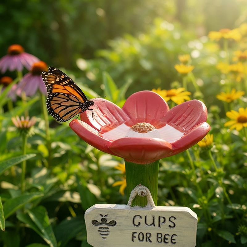 Abreuvoir en forme de fleur avec piquet de jardin pour abeilles