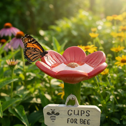 Abreuvoir en forme de fleur avec piquet de jardin pour abeilles