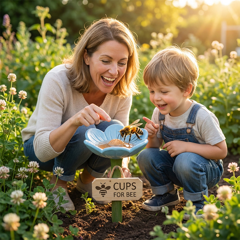 Abreuvoir en forme de fleur avec piquet de jardin pour abeilles