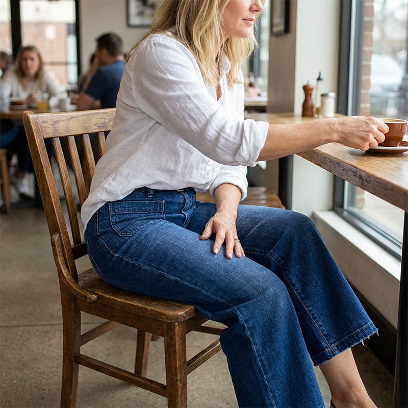 👖✨ Damen Casual High-Rise Weitbeinjeans – Schmeichelhafte Passform, Dehnbarer Komfort & Lässiger Style 💃