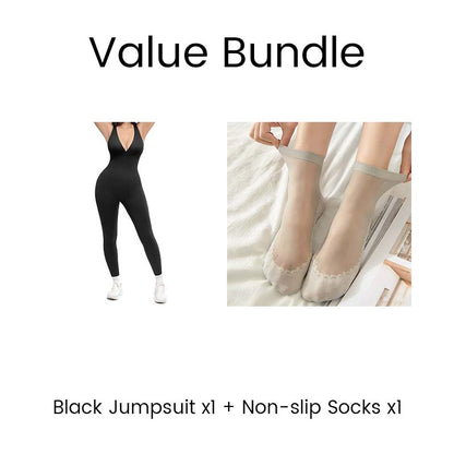 💞50.000+ VERKAUFT!👵❤️ 50 % RABATT! Hochelastischer Overall mit V-Ausschnitt für Fitness und Yoga