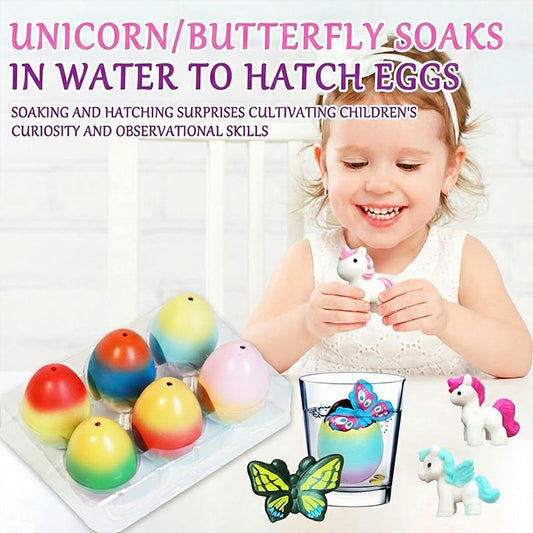 💎 54 % RABATT! 💎🦄6er-Set magische Eier zum Ausbrüten – Dinosaurier, Einhörner und Schmetterlinge | Pädagogisches STEM-Spielzeug für Kinder 🌈🥚