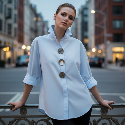 🌞Frühlingserwachen: 50% Rabatt!👚 Dames Oversized Blouse met Opvallende Metaalknoppen – Knijpfest & Veelzijdig voor Elke Gelegenheid