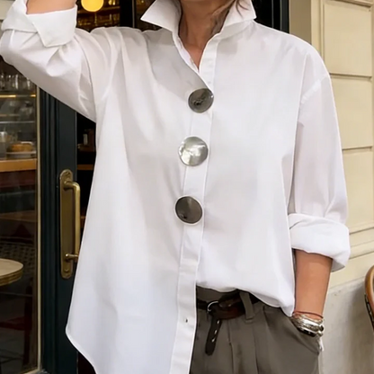 🌞Frühlingserwachen: 50% Rabatt!👚 Dames Oversized Blouse met Opvallende Metaalknoppen – Knijpfest & Veelzijdig voor Elke Gelegenheid