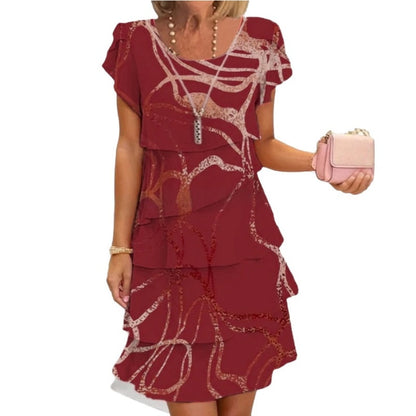 Damen elegantes modisches Kleid mit Volantsaum