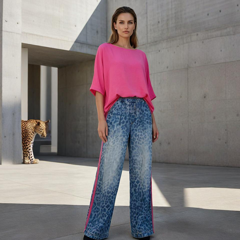 👚 60% RABATT! 🐆 2-teiliges Damen-Set – Knallpinkes Oberteil & Leopardenhose – Locker, Bequem & Atmungsaktiv, S-5XL 🌸