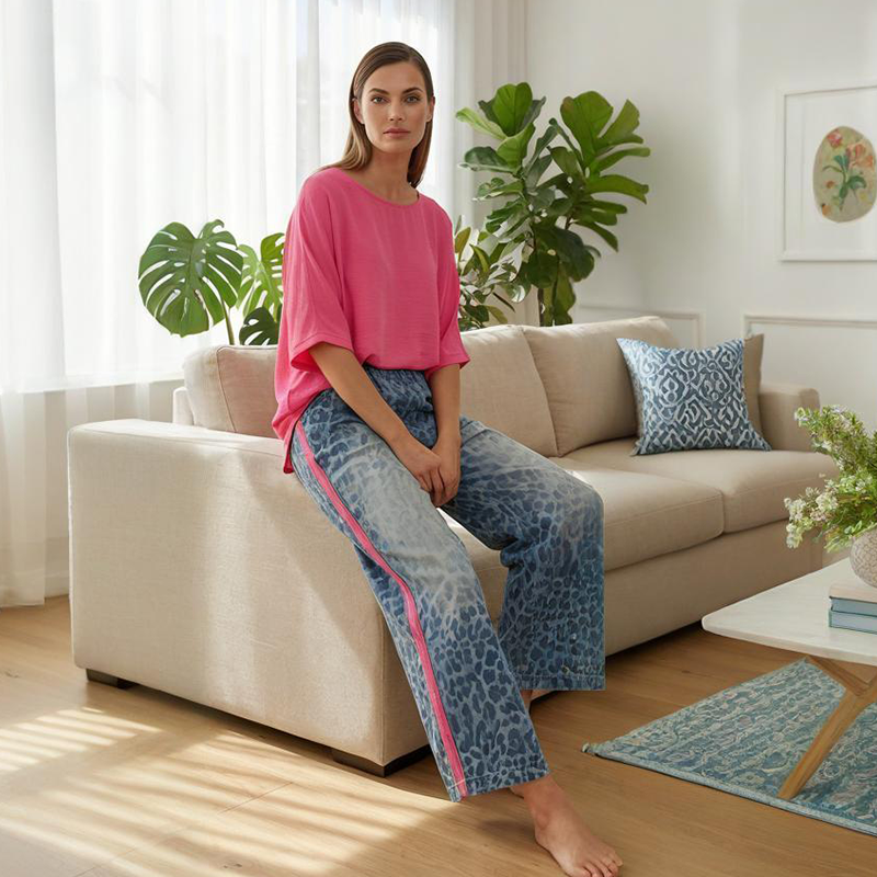 👚 60% RABATT! 🐆 2-teiliges Damen-Set – Knallpinkes Oberteil & Leopardenhose – Locker, Bequem & Atmungsaktiv, S-5XL 🌸