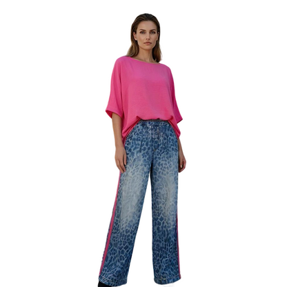 👚 60% RABATT! 🐆 2-teiliges Damen-Set – Knallpinkes Oberteil & Leopardenhose – Locker, Bequem & Atmungsaktiv, S-5XL 🌸