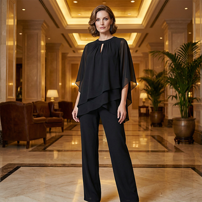 Eleganter Zweiteiler: Bluse mit asymmetrischem Saum & weite Hose