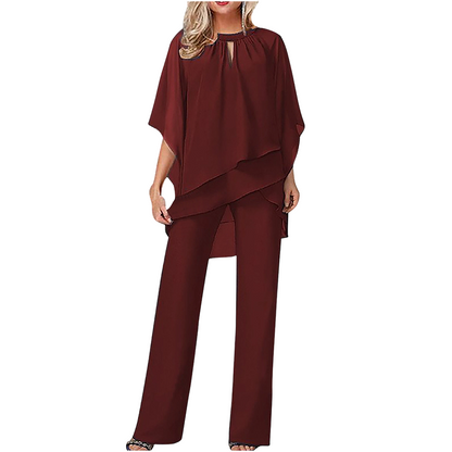 Eleganter Zweiteiler: Bluse mit asymmetrischem Saum & weite Hose
