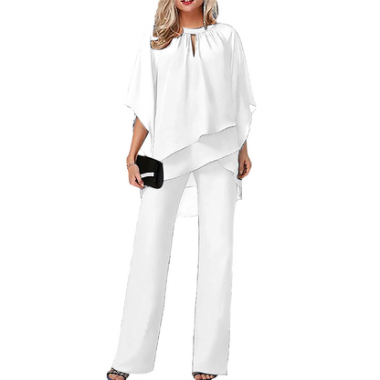Eleganter Zweiteiler: Bluse mit asymmetrischem Saum & weite Hose