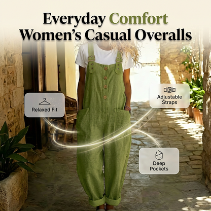 🌿 Lässige Damen-Latzhose mit Knopfleiste – Verstellbare Träger, atmungsaktives Material & bequeme Passform ✨