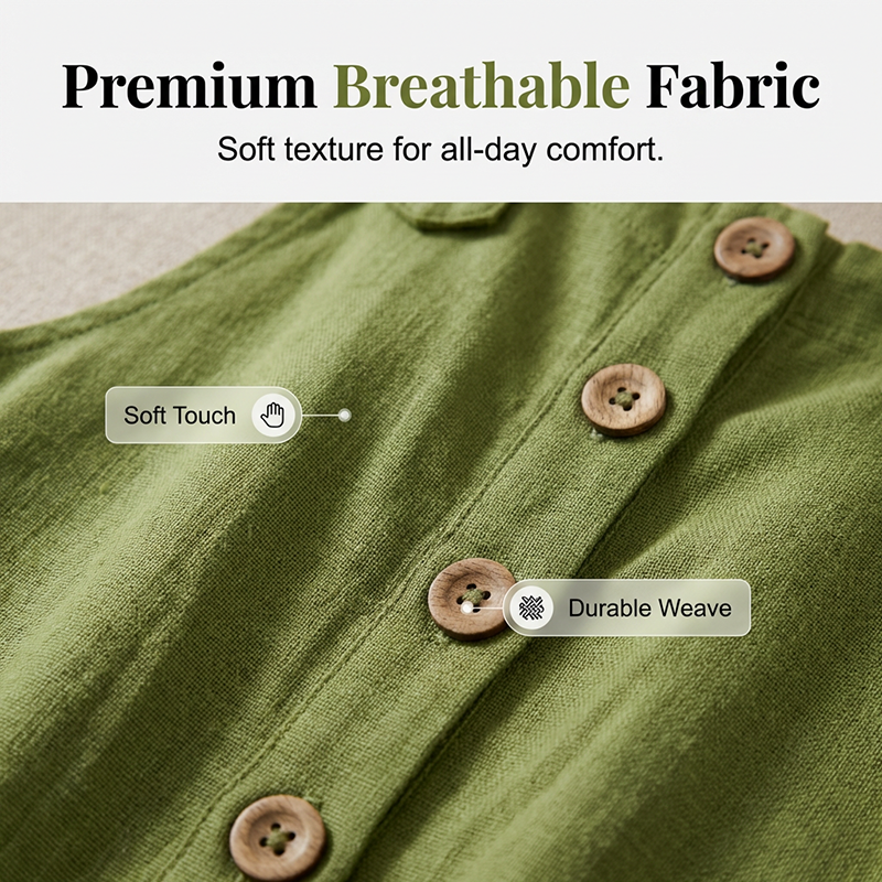 🌿 Lässige Damen-Latzhose mit Knopfleiste – Verstellbare Träger, atmungsaktives Material & bequeme Passform ✨