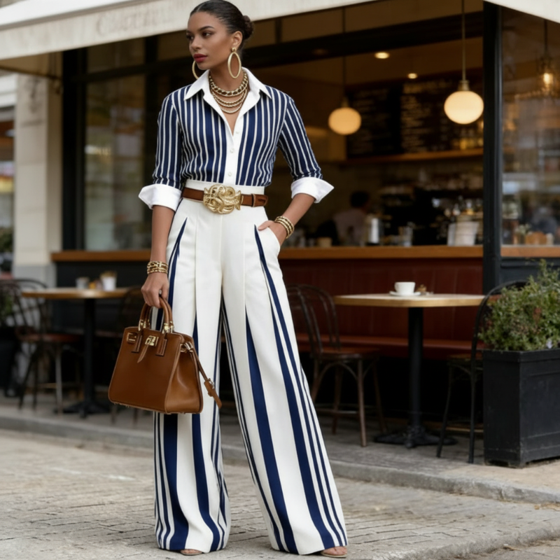 Gestreiftes Shirt & weite Hose im Set – bequem & stilvoll für den Alltag
